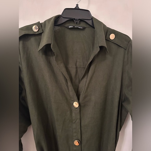 ZARA MIDI SHIRT DRESS | Khaki Green | L - Picture 3 of 6